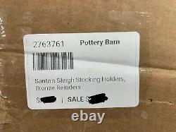 Pottery Barn Santa's Sleigh Stocking Holder Bronze Reindeer ONLY 9.75H C121