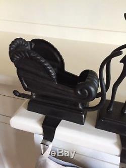 Pottery Barn Santa's Sleigh Stocking Holders SET OF 5 with Sleigh and 4 Reindeer