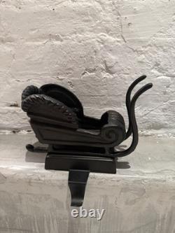 Pottery Barn Santa's Sleigh and Reindeer Christmas Stocking Holder Set Bronze