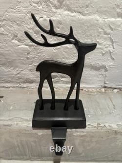 Pottery Barn Santa's Sleigh and Reindeer Christmas Stocking Holder Set Bronze