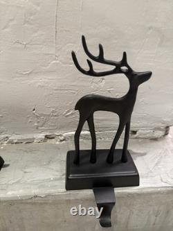 Pottery Barn Santa's Sleigh and Reindeer Christmas Stocking Holder Set Bronze