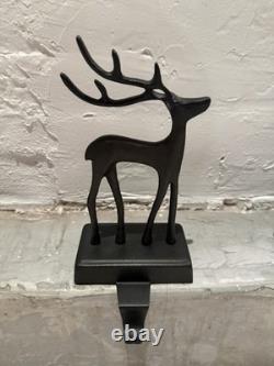 Pottery Barn Santa's Sleigh and Reindeer Christmas Stocking Holder Set Bronze