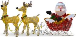 Pre-Lit 34 Santa's Sleigh & Reindeer Décor with White Lights & Stakes