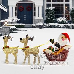 Pre-Lit 34 Santa's Sleigh & Reindeer Décor with White Lights & Stakes
