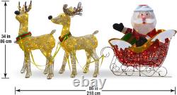 Pre-Lit 34 Santa's Sleigh & Reindeer Décor with White Lights & Stakes