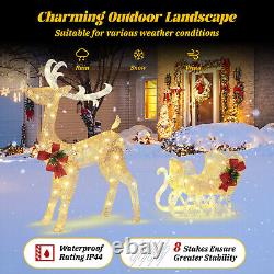 Pre-Lit Christmas Reindeer and Santa's Sleigh with 100 Warm LED Lights Decor