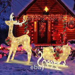 Pre-Lit Christmas Reindeer and Santa's Sleigh with 100 Warm LED Lights Decor