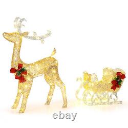 Pre-Lit Christmas Reindeer and Santa's Sleigh with 100 Warm LED Lights Decor