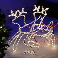 Pre-Lit Christmas Rope Light Silhouette Santa Sleigh Reindeer Flashing Outdoor