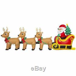 Pre-Lit Inflatable Christmas Santa Claus Sleigh And Reindeer Decor With Lights, St