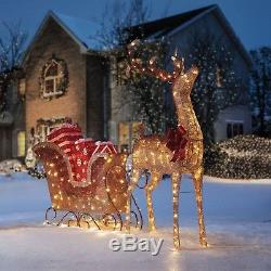 Pre-Lit Outdoor Santa Sleigh and Reindeer LED Lighted Yard Christmas Decoration