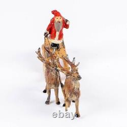 Pre-War Heyde Dresden Santa & Sleigh withReindeer Tin Christmas Toy Germany