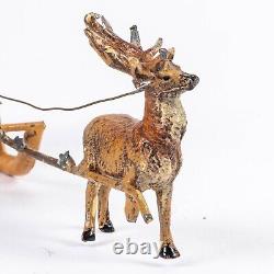 Pre-War Heyde Dresden Santa & Sleigh withReindeer Tin Christmas Toy Germany