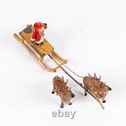 Pre-War Heyde Dresden Santa & Sleigh withReindeer Tin Christmas Toy Germany