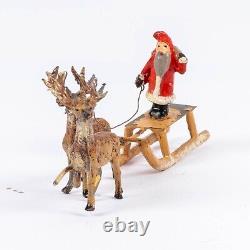 Pre-War Heyde Dresden Santa & Sleigh withReindeer Tin Christmas Toy Germany