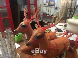 RARE! 1940's Puloron Santa Sleigh with 2 Reindeer PRICE REDUCED