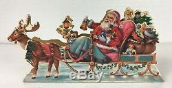 RARE 1950-1960's Santa Clause Sleigh Reindeer Moving Music Box 14