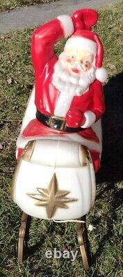 RARE 1970 Empire Plastics Corp Santa In Sleigh WithReindeer Light Up Blow Mold