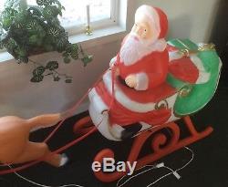 RARE 2 Piece Large Plastic Santa Sleigh Reindeer Lighted Blow Mold Blowmold