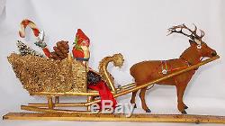 Rare Antique German Santa Reindeer Candy Container And Sleigh Christmas Decor