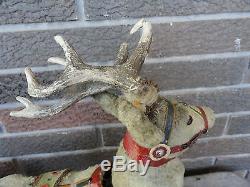 Rare Antique Toy German Clockwork Reindeer With Sleigh And Santa Clause