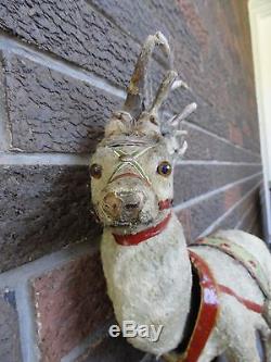 Rare Antique Toy German Clockwork Reindeer With Sleigh And Santa Clause