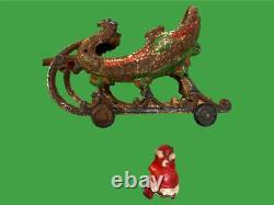 RARE Antique Christmas Cast Iron Santa in Sleigh & 8 Reindeer All With Wheels