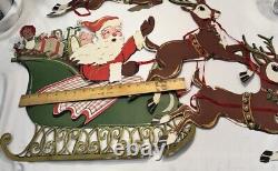 RARE Antique VTG 1920s Beistle Santa Green Sleigh 3 Reindeer Christmas Die Cut