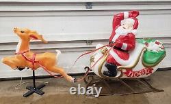 RARE BLOW MOLD LARGE EMPIRE SANTA CLAUS SLEIGH REINDEER 3' x 3' LIGHT UP