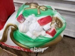 RARE BLOW MOLD LARGE EMPIRE SANTA CLAUS SLEIGH REINDEER 3' x 3' LIGHT UP