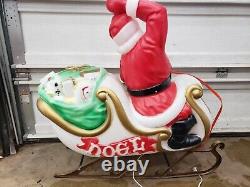 RARE BLOW MOLD LARGE EMPIRE SANTA CLAUS SLEIGH REINDEER 3' x 3' LIGHT UP