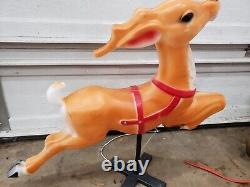 RARE BLOW MOLD LARGE EMPIRE SANTA CLAUS SLEIGH REINDEER 3' x 3' LIGHT UP