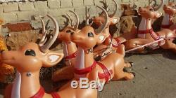 RARE Blow Mold Santa in Sleigh with the Complete set of 9 Flying Reindeer