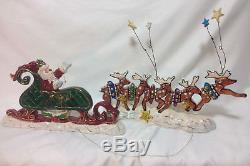 RARE Blue Sky Clayworks Goldminc Christmas Santa Sleigh & Reindeer 2 PC Set 2004