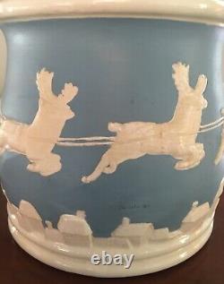 RARE Christmas Blue BowlSanta Sleigh Flying Reindeer Wedgwood Jasperware-Style