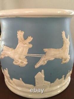 RARE Christmas Blue BowlSanta Sleigh Flying Reindeer Wedgwood Jasperware-Style