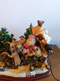 RARE! DANBURY MINT PUGS DOG CHRISTMAS SANTA'S SLEIGH With REINDEER LIGHTS UP