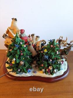 RARE! DANBURY MINT PUGS DOG CHRISTMAS SANTA'S SLEIGH With REINDEER LIGHTS UP