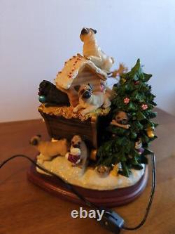 RARE! DANBURY MINT PUGS DOG CHRISTMAS SANTA'S SLEIGH With REINDEER LIGHTS UP