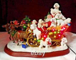 RARE Danbury Mint Lighted Bichon Frise Christmas Santa & Reindeer Sleigh