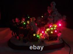 RARE Danbury Mint Lighted Bichon Frise Christmas Santa & Reindeer Sleigh