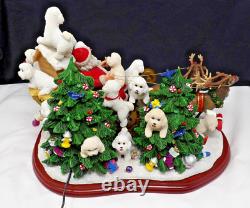 RARE Danbury Mint Lighted Bichon Frise Christmas Santa & Reindeer Sleigh