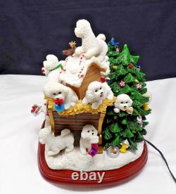 RARE Danbury Mint Lighted Bichon Frise Christmas Santa & Reindeer Sleigh