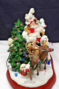 RARE Danbury Mint Lighted Bichon Frise Christmas Santa & Reindeer Sleigh