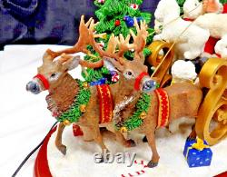 RARE Danbury Mint Lighted Bichon Frise Christmas Santa & Reindeer Sleigh