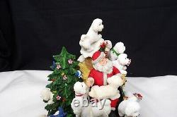 RARE Danbury Mint Lighted Bichon Frise Christmas Santa & Reindeer Sleigh