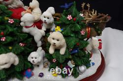 RARE Danbury Mint Lighted Bichon Frise Christmas Santa & Reindeer Sleigh