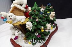 RARE Danbury Mint Lighted Bichon Frise Christmas Santa & Reindeer Sleigh