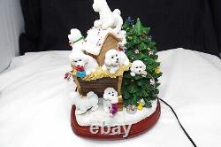 RARE Danbury Mint Lighted Bichon Frise Christmas Santa & Reindeer Sleigh