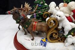 RARE Danbury Mint Lighted Bichon Frise Christmas Santa & Reindeer Sleigh